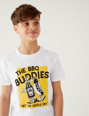 

M&S Collection Mini Me - Camiseta 100% algodón con diseño de BBQ (6-16 años) - White Mix, White Mix