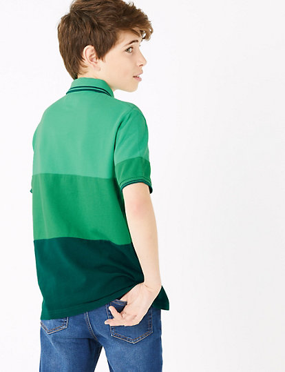 Cotton Block Stripe Polo Shirt (6-16 Yrs)