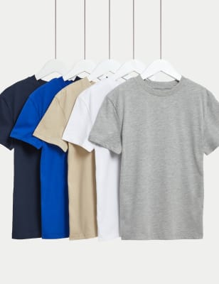 M&S Boy's 5pk Cotton Rich Plain T-Shirts (6-16 Yrs) - 6-7 Y - Multi, Multi