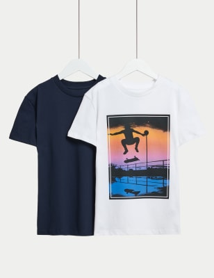 

M&S Collection 2er-Pack T-Shirts aus reiner Baumwolle mit Skater-Motiv (6-16 J.) - Multi, Multi