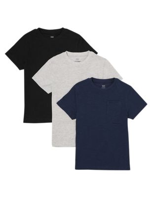 M&S Boys 3pk Adaptive Pure Cotton T-Shirts (2-14 Yrs)