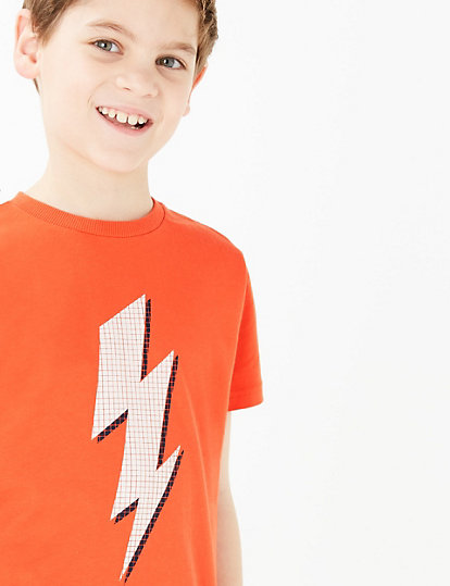 Cotton Lightning Bolt Design T-Shirt (6-16 Yrs)