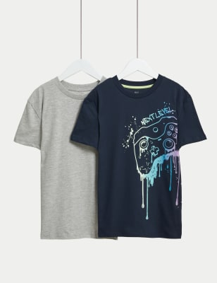 

Boys M&S Collection 2pk Pure Cotton Gamer T-Shirts (6-16 Yrs) - Navy Mix, Navy Mix