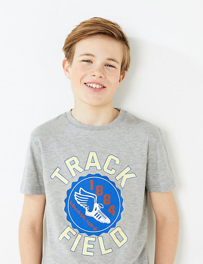 Cotton Track & Field Slogan T-Shirt (6-16 Yrs)