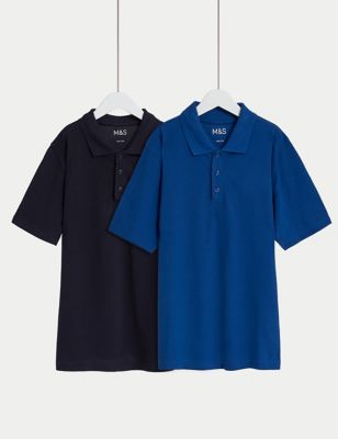 M&S Boys 2pk Pure Cotton Plain Polo Shirts (6-15 Yrs) - 7-8 Y - Multi, Multi