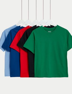 M&S 5pk Pure Cotton T-Shirts (2-16 Yrs) - 7-8 Y - Multi, Multi
