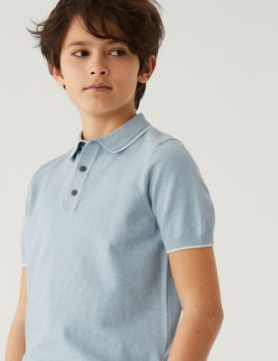 

Boys M&S Collection Cotton Rich Knitted Polo Shirt (6-16 Yrs) - Pale Blue, Pale Blue