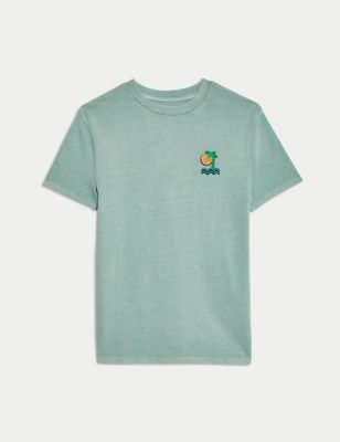 M&S Boys Pure Cotton Palm Tree Applique T-Shirt (6-16 Yrs) - 6-7 Y - Smokey Green, Smokey Green
