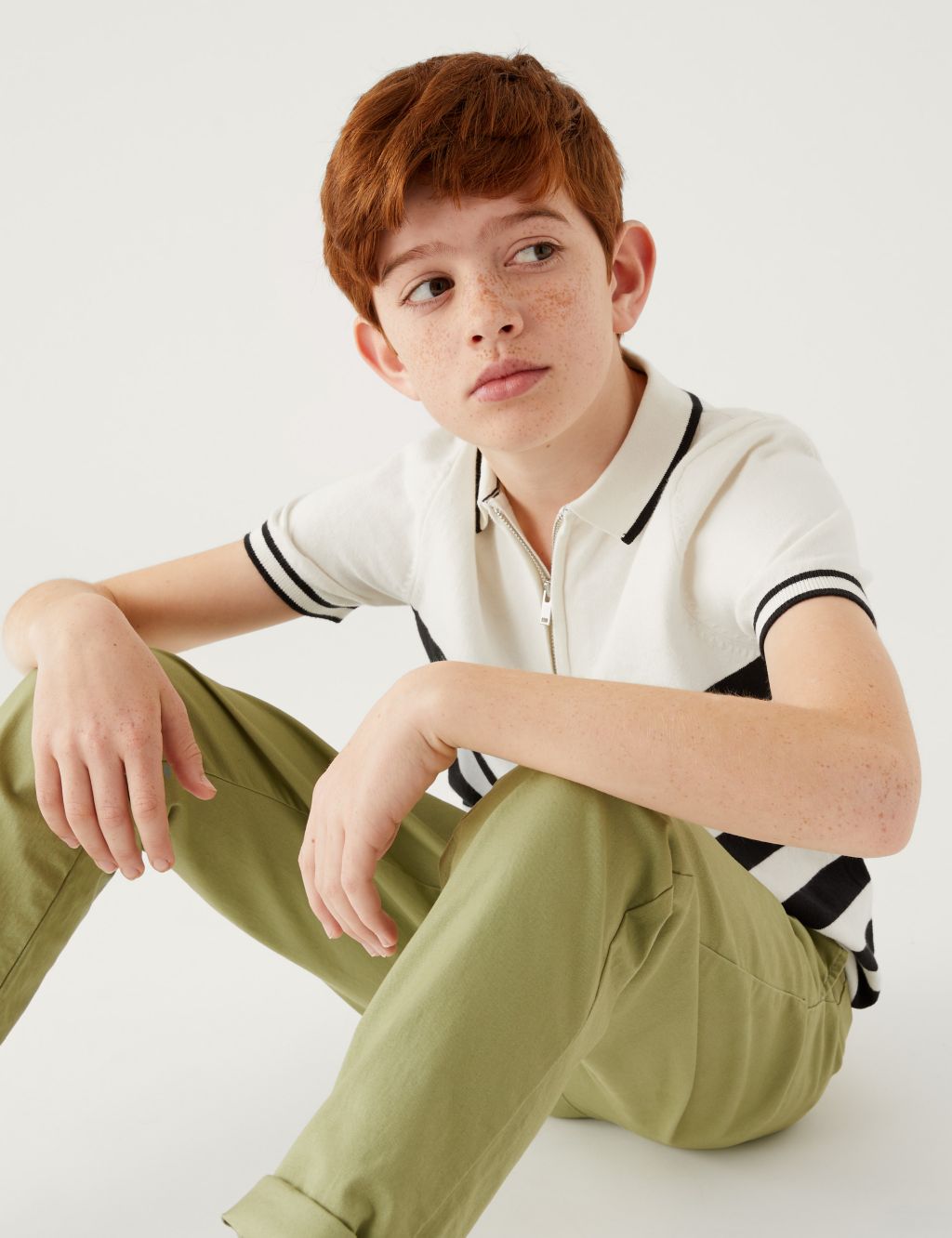 Cotton Rich Striped Knitted Polo Shirt (6 - 16 Yrs) image 1