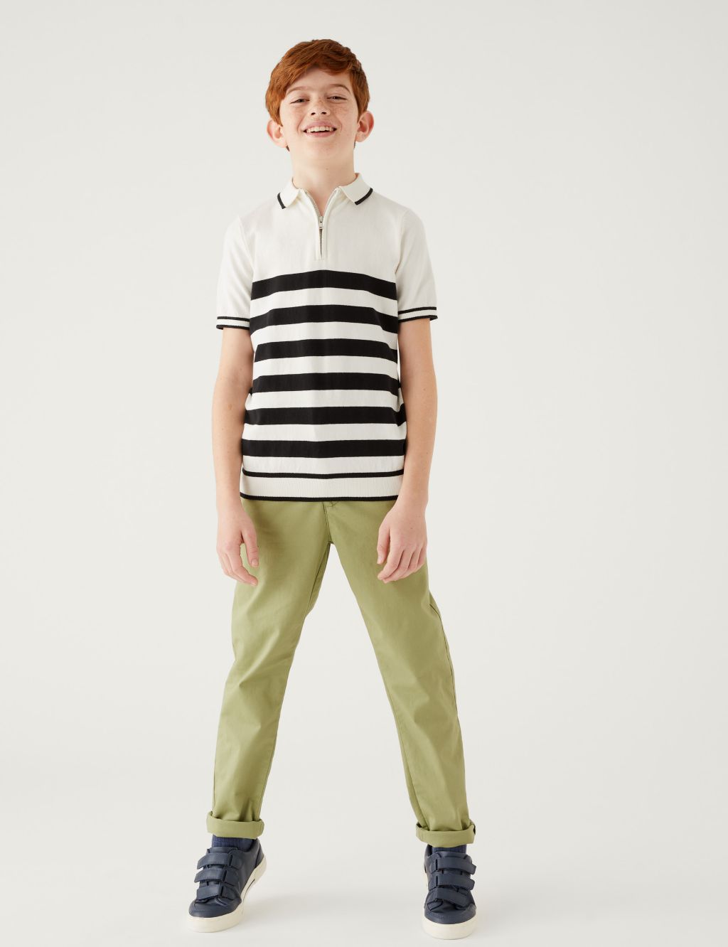 Cotton Rich Striped Knitted Polo Shirt (6 - 16 Yrs) image 2