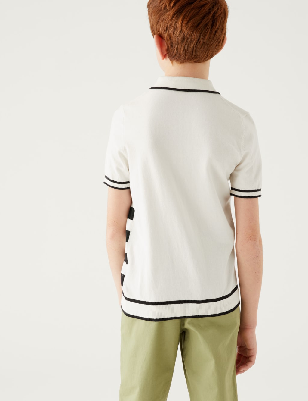 Cotton Rich Striped Knitted Polo Shirt (6 - 16 Yrs) image 3