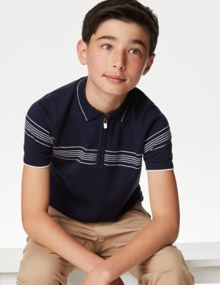 Cotton Rich Striped Knitted Polo Shirt (6-16 Yrs)