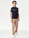 Cotton Rich Striped Knitted Polo Shirt (6-16 Yrs)