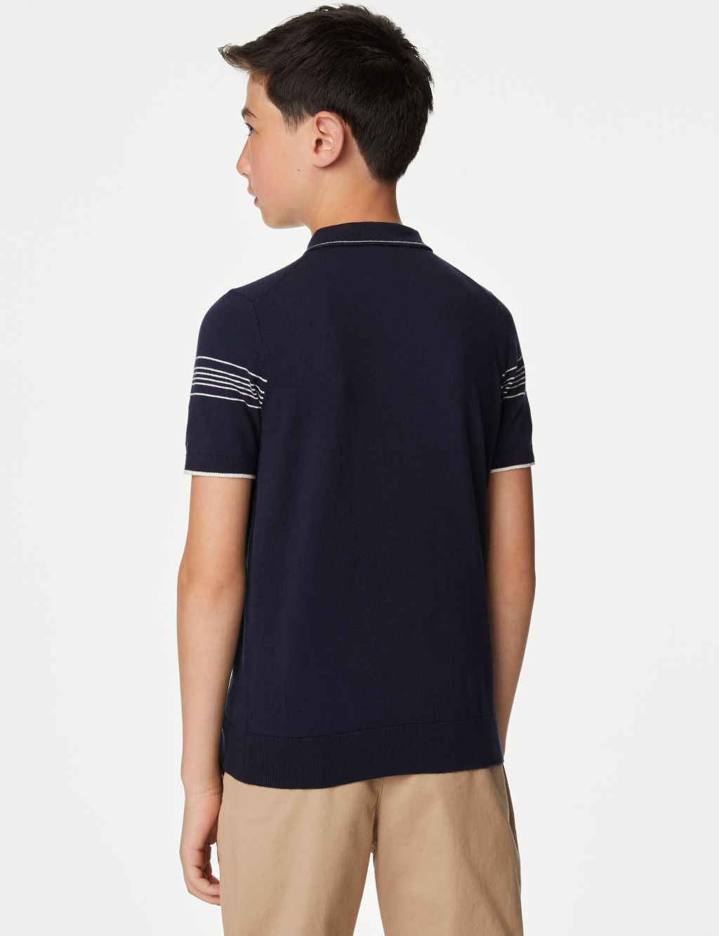Cotton Rich Striped Knitted Polo Shirt (6-16 Yrs) image 3