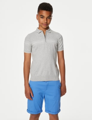 

Boys M&S Collection Cotton Rich Striped Knitted Polo Shirt (6-16 Yrs) - Grey Marl, Grey Marl