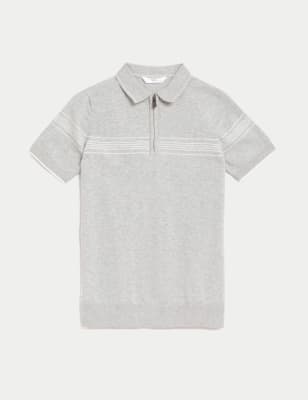 Cotton Rich Striped Knitted Polo Shirt (6-16 Yrs)