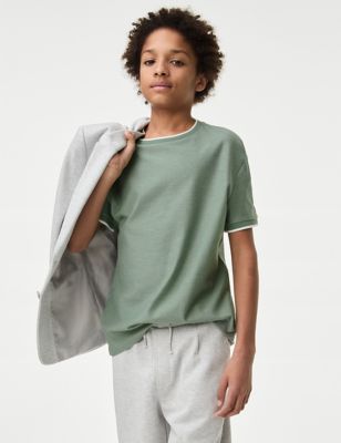 M&S Pure Cotton T-Shirt (6-16 Yrs) - 9-10Y - Green, Green,White