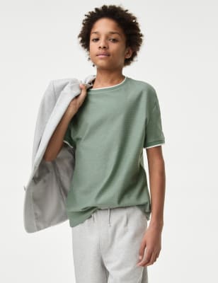 M&S Pure Cotton T-Shirt (6-16 Yrs) - 9-10Y - Green, Green,White