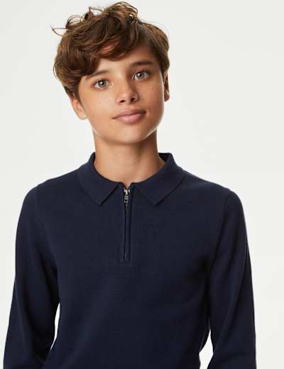 Pure Cotton Half Zip Knitted Polo Shirt (6-16 Yrs)