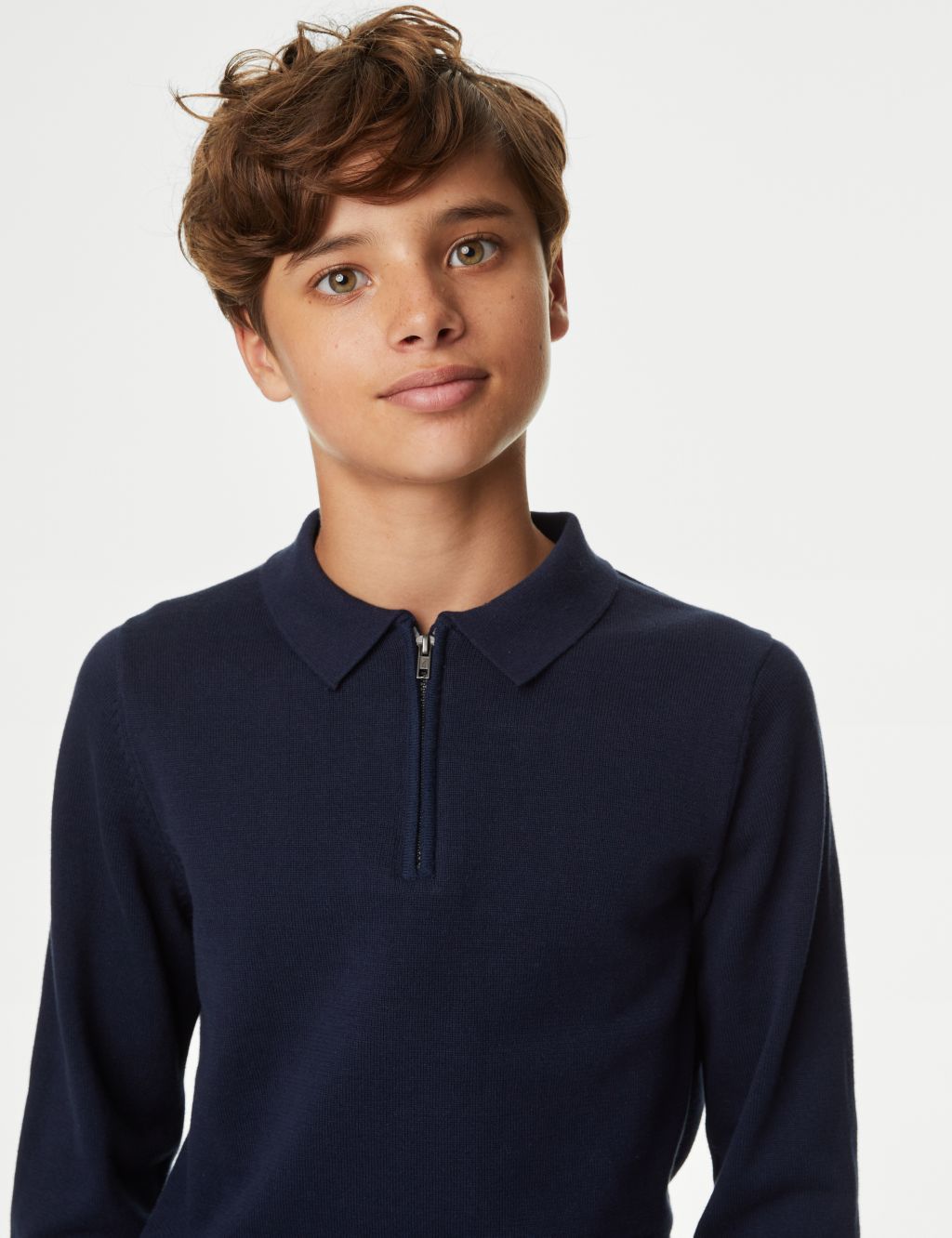 Pure Cotton Half Zip Knitted Polo Shirt (6-16 Yrs) image 1
