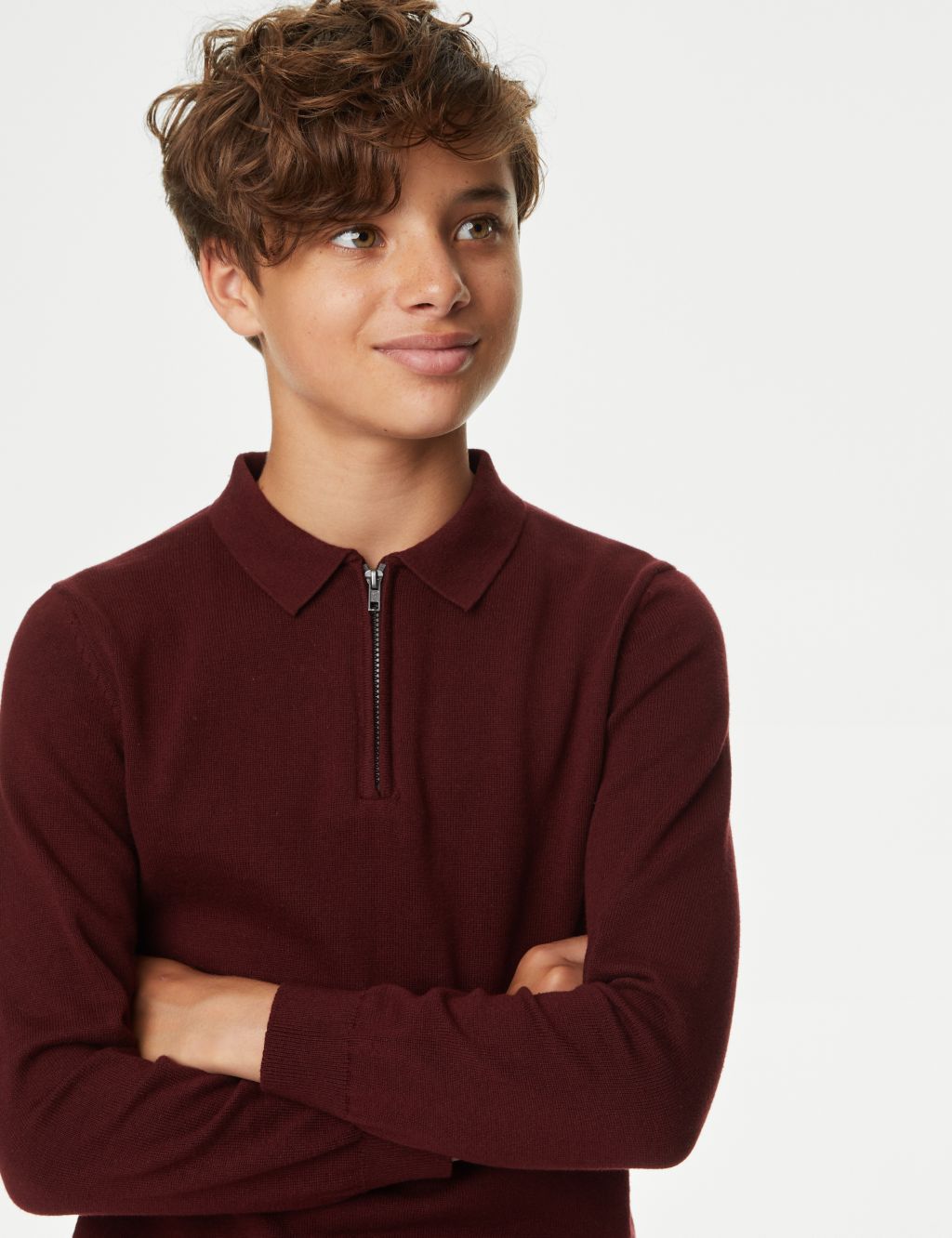 Pure Cotton Half Zip Knitted Polo Shirt (6-16 Yrs) image 3