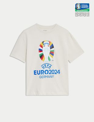 M&S Boy's UEFA EURO2024 Pure Cotton T-Shirt (6-16 Yrs) - 7-8 Y - Ecru, Ecru