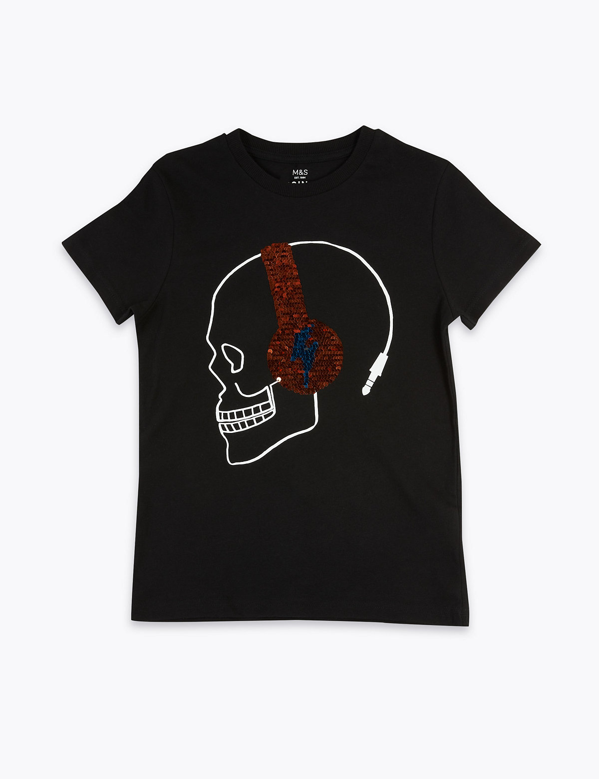 Cotton Reversible Sequin Skull T-Shirt (6-16 Yrs)