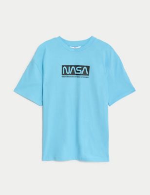 M&S Pure Cotton NASA T-Shirt (6-16 Yrs) - 6-7 Y - Blue, Blue