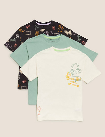 3pk Pure Cotton Graphic T-shirts (6-16 Yrs)