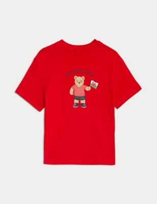 Boys Pure Cotton Spencer Bear Wales T-Shirt (6-16 Yrs) - 7-8 Y - Red, Red