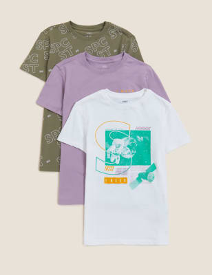 

Boys M&S Collection 3pk Pure Cotton Space T-Shirts - Multi, Multi