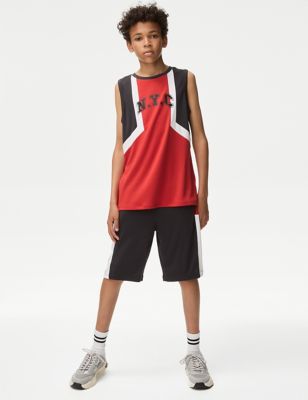 

Boys M&S Collection 2pc Basketball Mesh Set (6-16 Yrs) - Red Mix, Red Mix