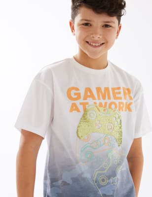 

Boys M&S Collection Sequin Gamer T-Shirt with Cotton (6-16 Yrs) - White Mix, White Mix