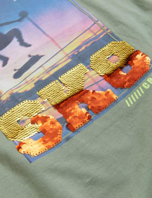 

Boys M&S Collection Pure Cotton Skate Print Sequin T-Shirt (6-16 Yrs) - Green Mix, Green Mix