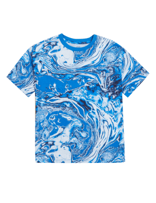 

M&S Collection T-Shirt aus reiner Baumwolle mit Marmormuster (6-16 Jahre) - Blue, Blue