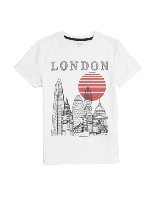 

M&S Collection Camiseta 100% algodón con gráfico de Londres (6-16 años) - White Mix, White Mix