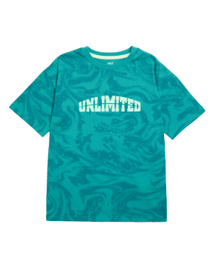 

M&S Collection T-Shirt aus reiner Baumwolle mit Schriftzug „Unlimited“ (6-16 Jahre) - Jade Mix, Jade Mix