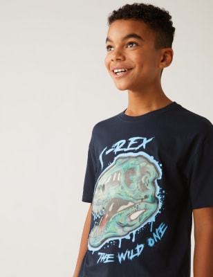 

Boys M&S Collection Pure Cotton Dinosaur T-Shirt (6-16 Yrs) - Navy, Navy