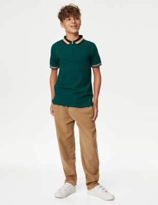 

M&S Collection Polo de algodón con media cremallera (6-16 años) - Green, Green