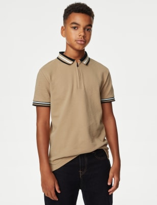 

M&S Collection Polo de algodón con media cremallera (6-16 años) - Tan, Tan