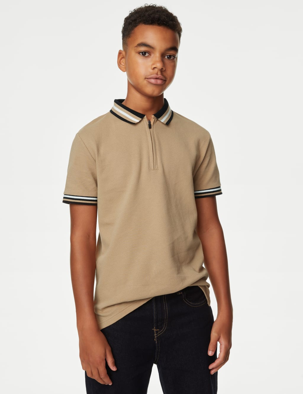 Cotton Rich Half Zip Polo Shirt (6-16 Yrs) image 1