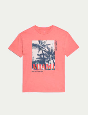 T-shirt 100&nbsp;% coton avec texte «&nbsp;Miami&nbsp;» (du&nbsp;6 au 16&nbsp;ans)