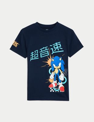 M&S Pure Cotton Sonic the Hedgehog T-Shirt (6-16 Yrs) - 14-15 - Navy, Navy