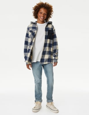 2pc Pure Cotton Checked Shirt & T-Shirt (6-16 Yrs)