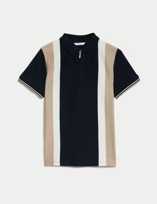 Pure Cotton Striped Half Zip Polo Shirt (6-16 Yrs)