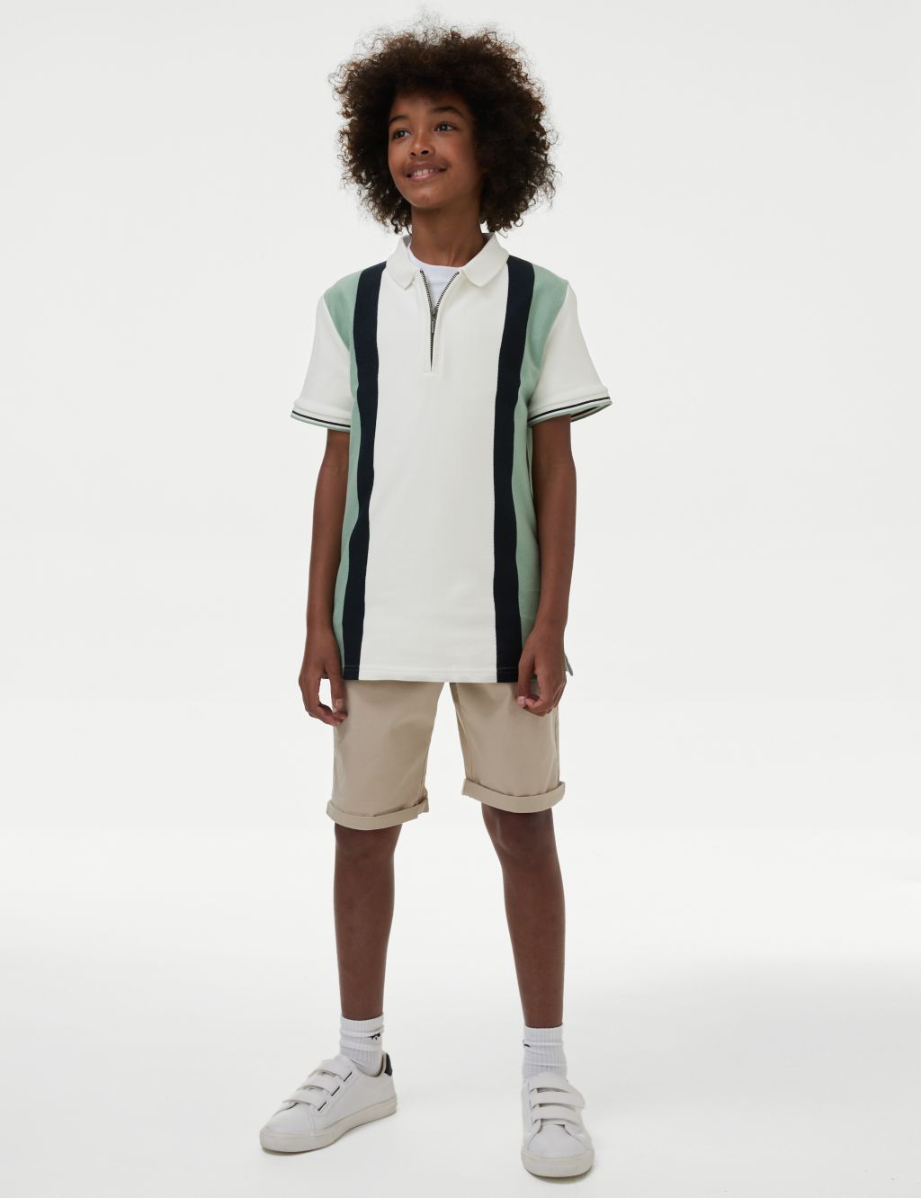 Pure Cotton Striped Half Zip Polo Shirt (6-16 Yrs) image 3