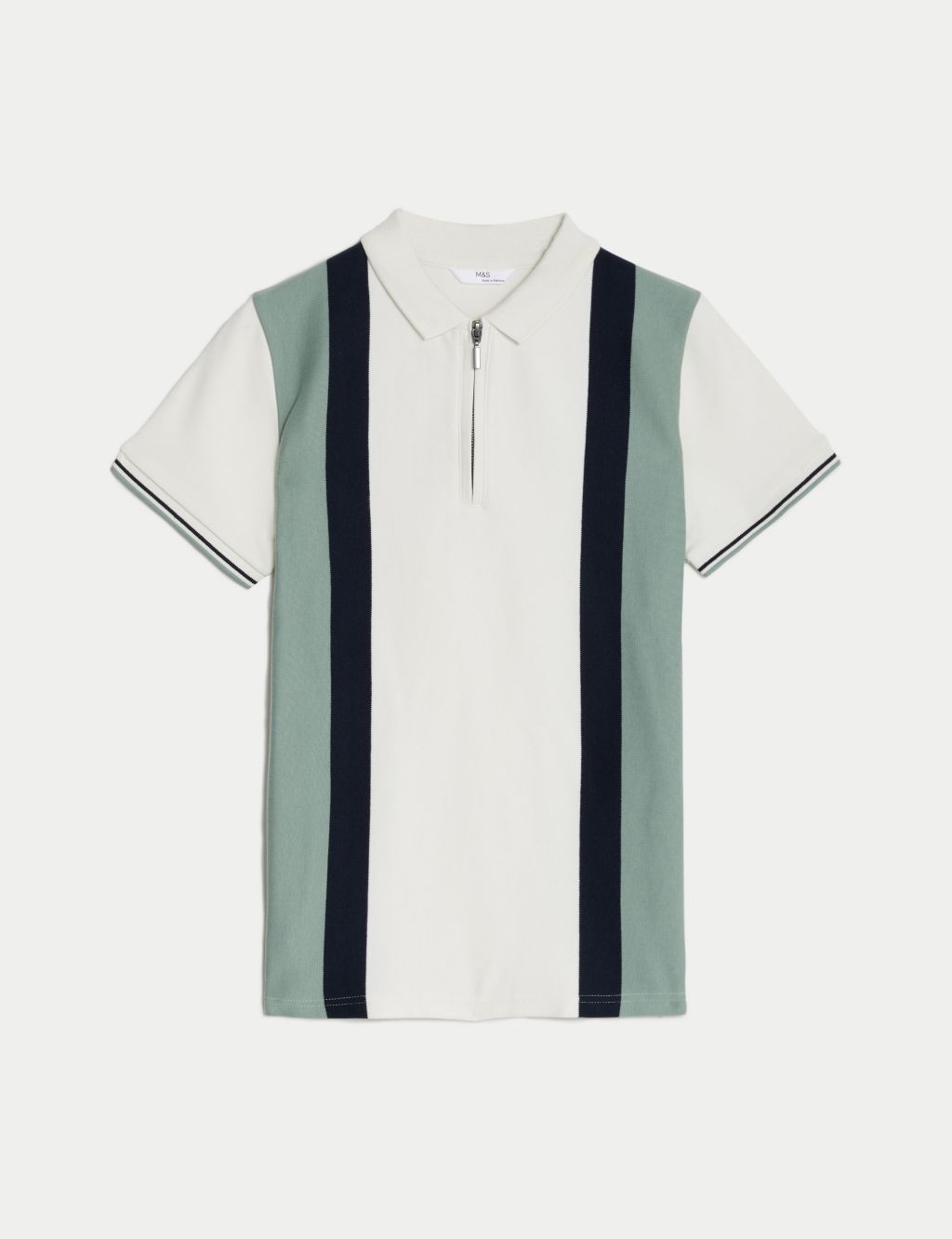 Pure Cotton Striped Half Zip Polo Shirt (6-16 Yrs) image 2
