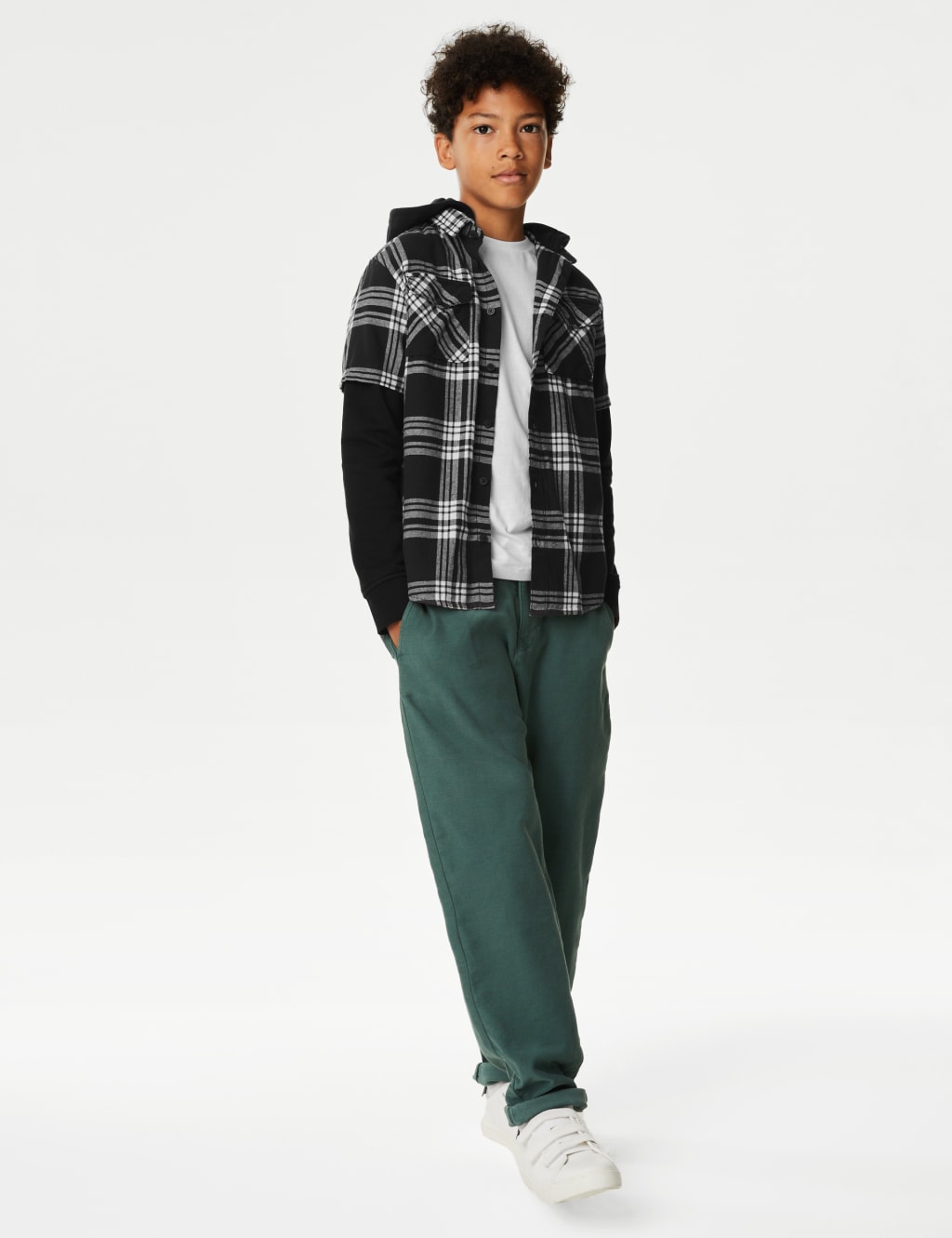 Pure Cotton Checked Hooded Shirt (6-16 Yrs) image 1