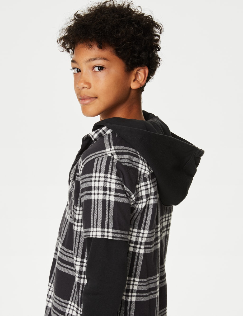 Pure Cotton Checked Hooded Shirt (6-16 Yrs) image 3