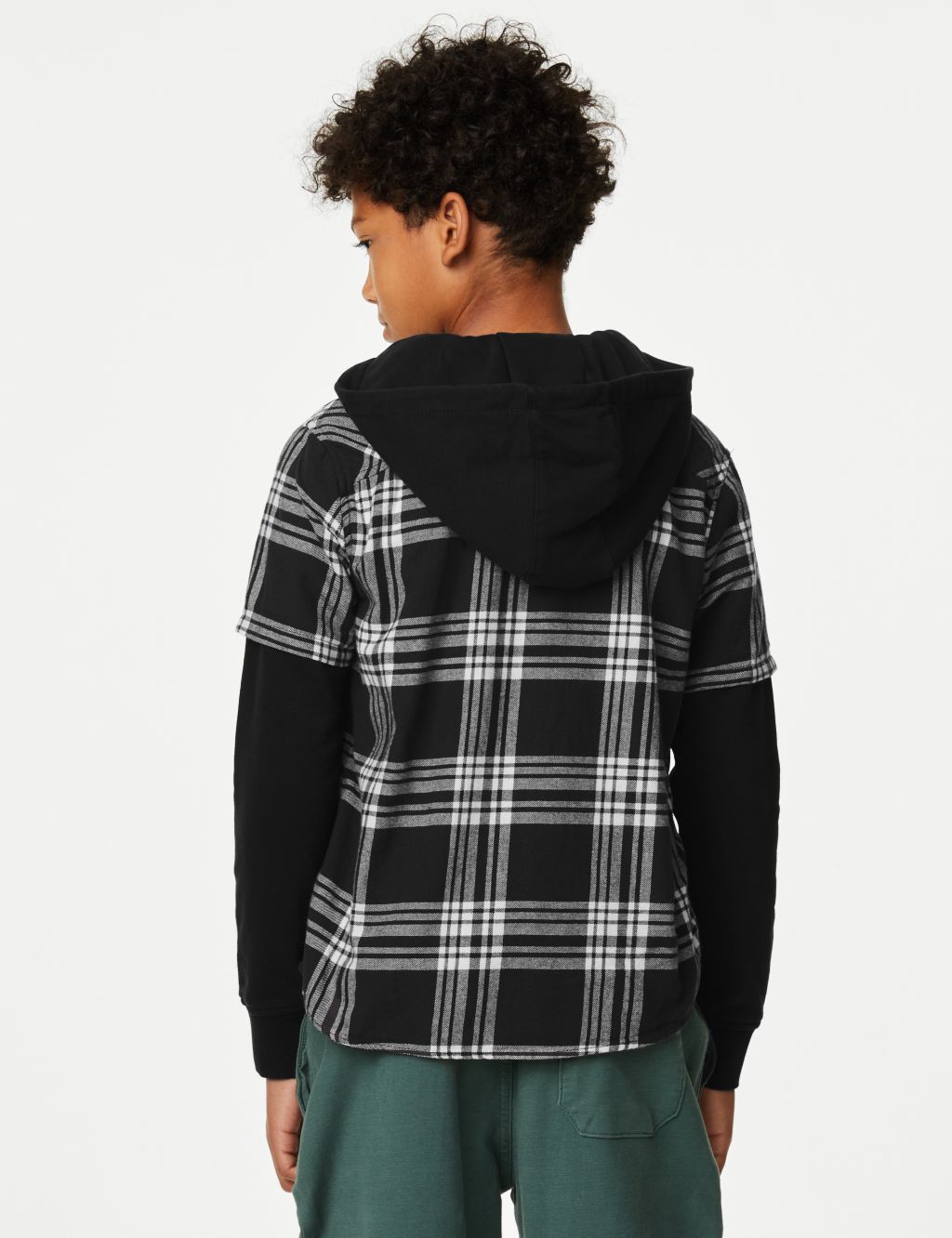 Pure Cotton Checked Hooded Shirt (6-16 Yrs) image 4
